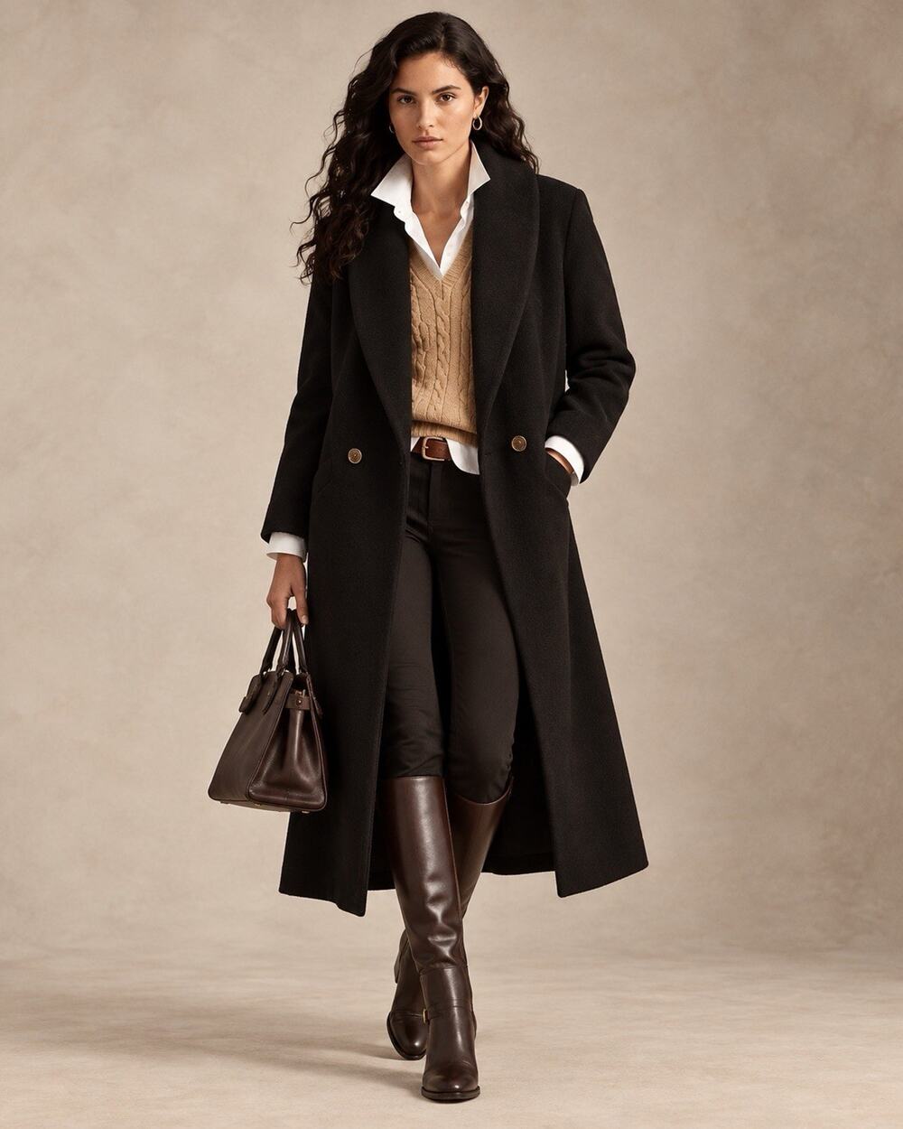 Donnybrook Women's Wool Black Long Overcoat Button Pockets Lined classic Sz 6